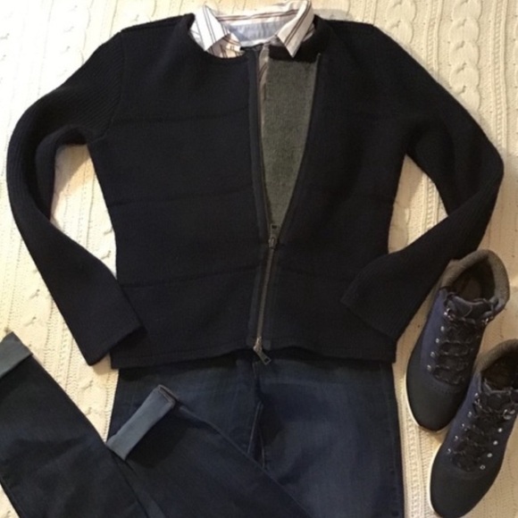 NEW GAP DOUBLE LAYER THICK KNIT MOTO SWEATER JACKET - ASYMMETRICAL METAL ZIPPER - Picture 3 of 11